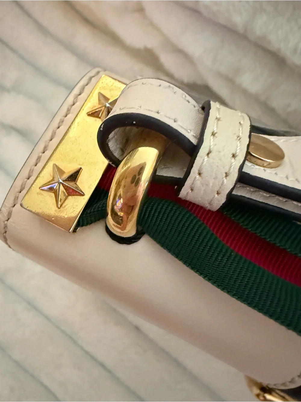 Gucci Small Sylvie Leather Shoulder Bag Off White Calfskin with Web Ribbon